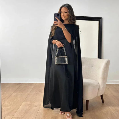 Lucy | Women’s Formal Maxi Wedding Guest Dress with Draped Cape