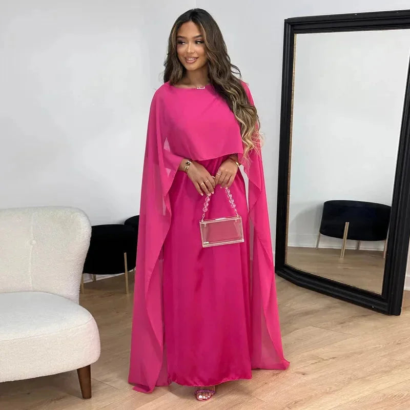 Lucy | Women’s Formal Maxi Wedding Guest Dress with Draped Cape