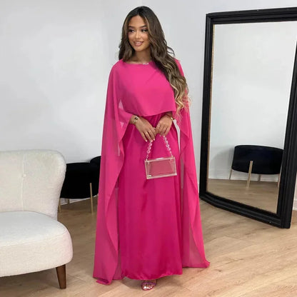 Lucy | Women’s Formal Maxi Wedding Guest Dress with Draped Cape