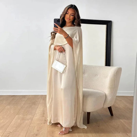 Lucy | Women’s Formal Maxi Wedding Guest Dress with Draped Cape