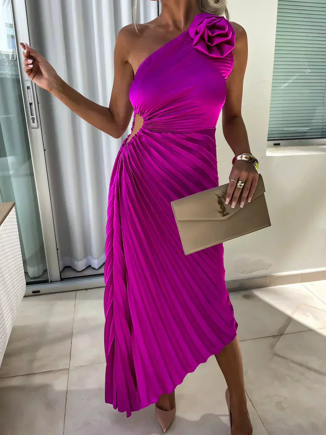 Ella | Women's Stylish Midi Wedding Guest Dress with Rosette