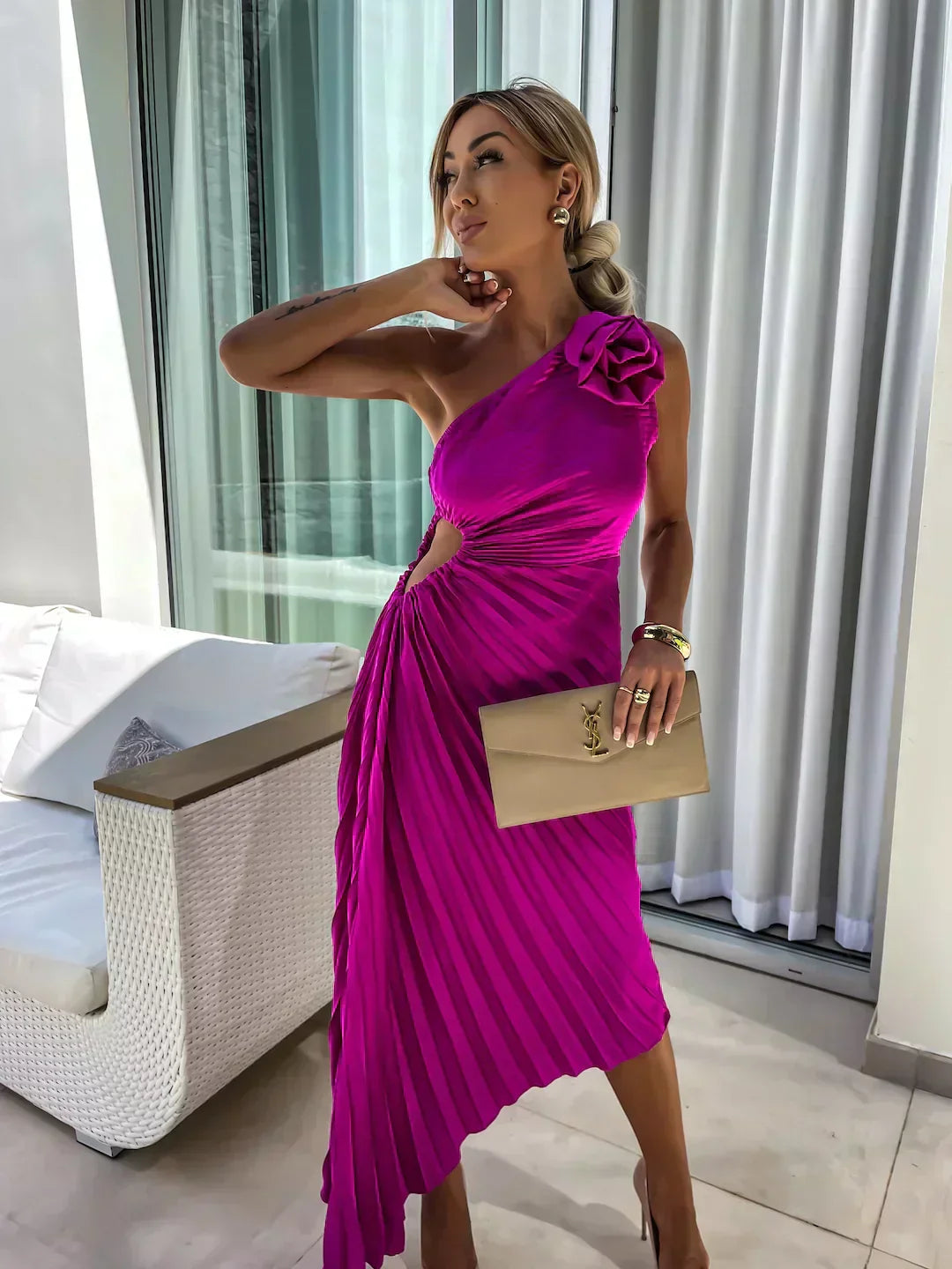 Ella | Women's Stylish Midi Wedding Guest Dress with Rosette