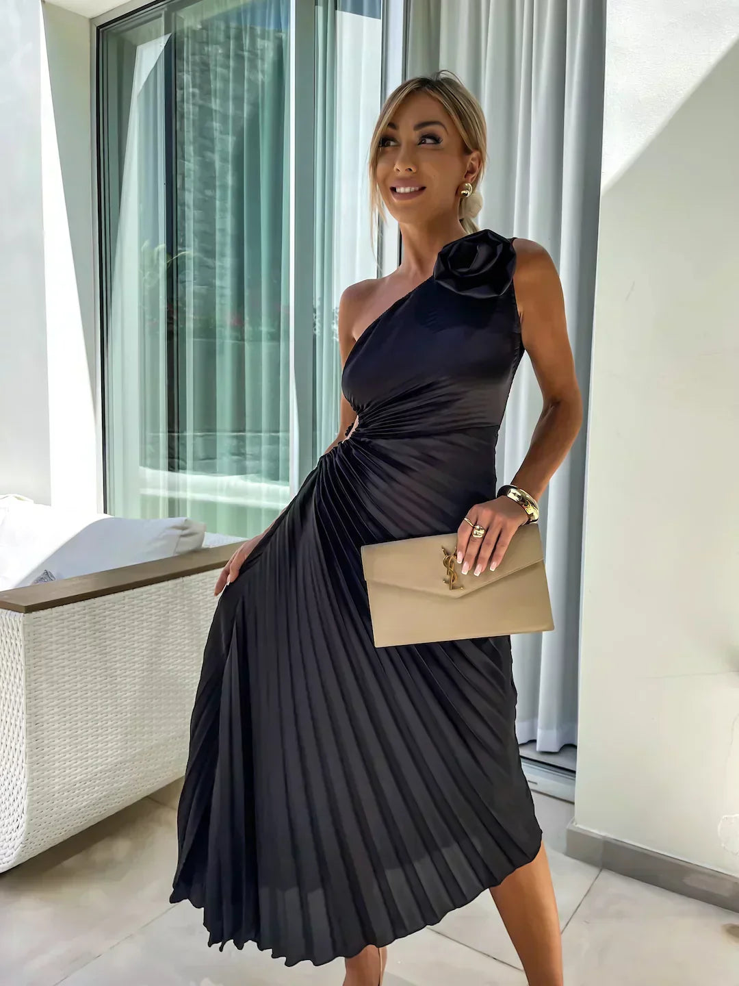 Ella | Women's Stylish Midi Wedding Guest Dress with Rosette