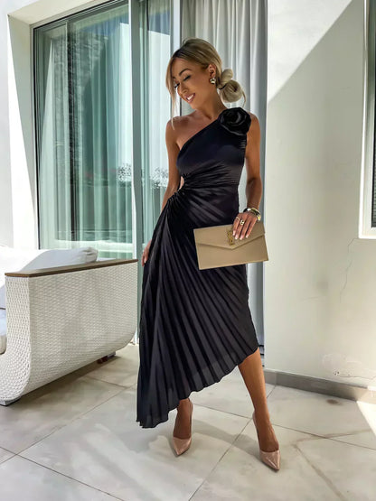Ella | Women's Stylish Midi Wedding Guest Dress with Rosette