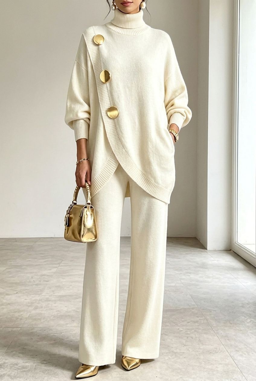 Women's Knit Two-Piece Set – Turtleneck Sweater & Wide-Leg Pants – view 3