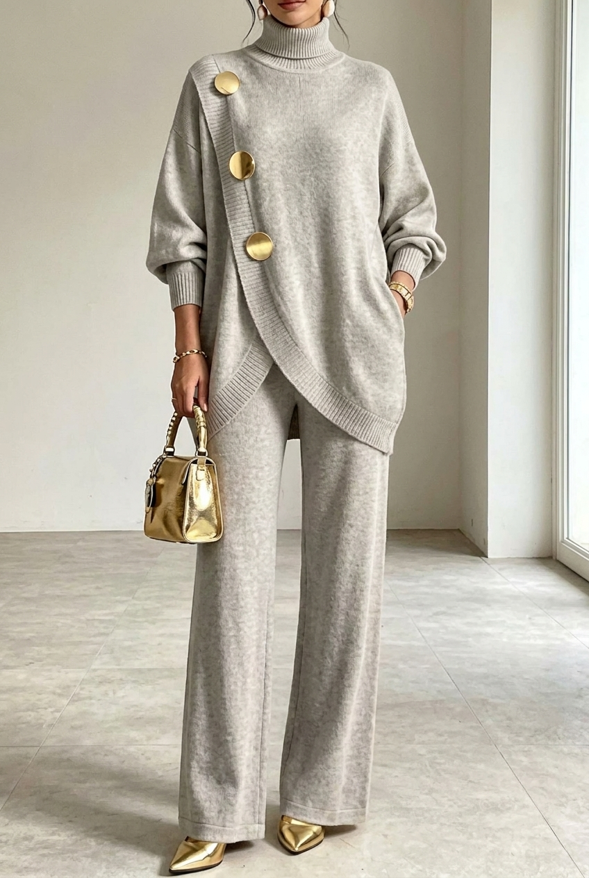 Women's Knit Two-Piece Set – Turtleneck Sweater & Wide-Leg Pants – view 4