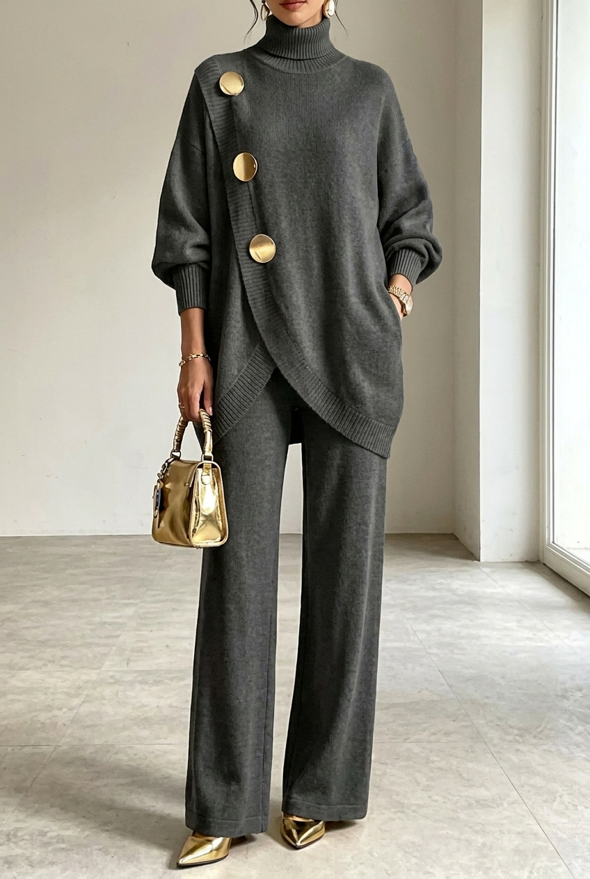 Women's Knit Two-Piece Set – Turtleneck Sweater & Wide-Leg Pants – view 5