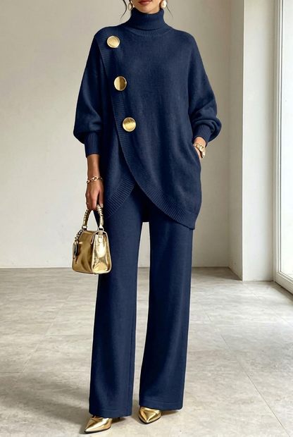 Women's Knit Two-Piece Set – Turtleneck Sweater & Wide-Leg Pants – view 6