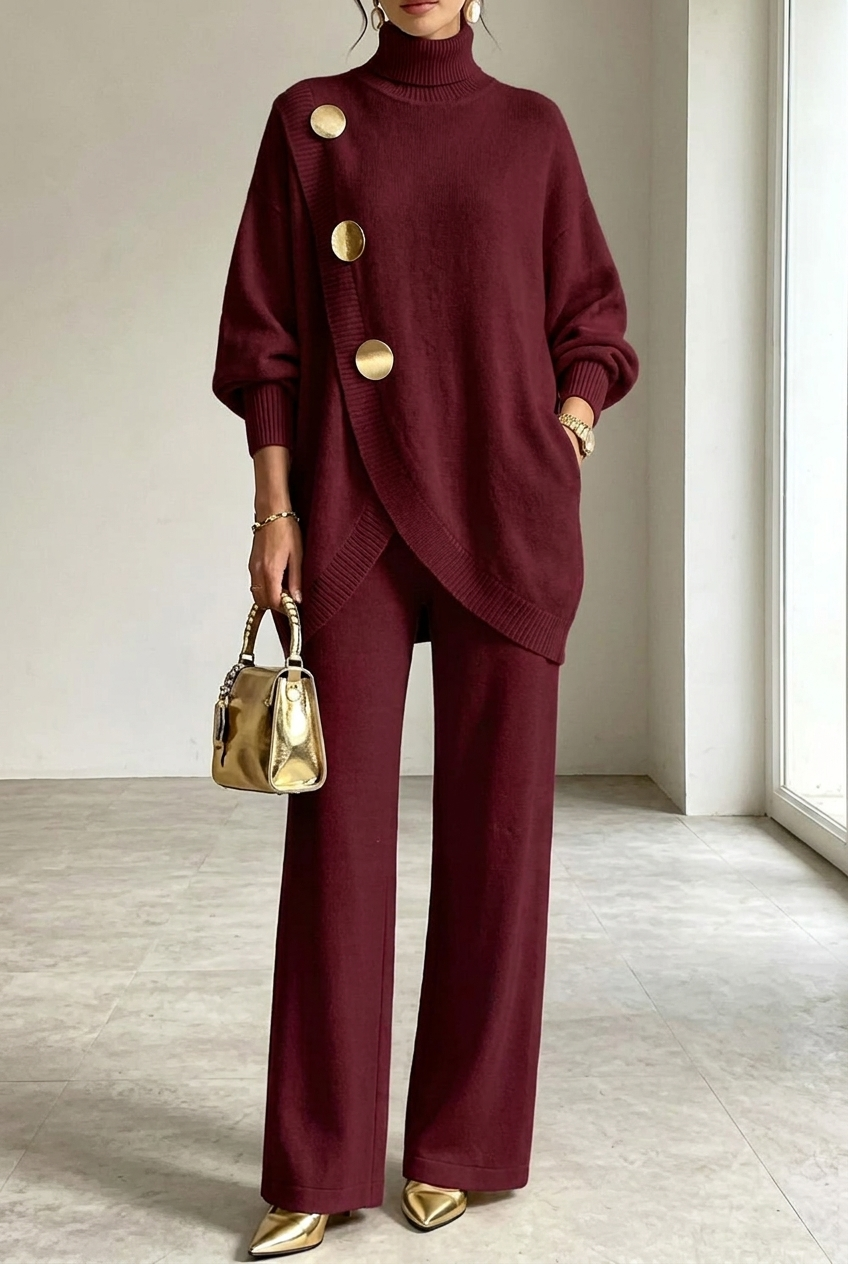 Women's Knit Two-Piece Set – Turtleneck Sweater & Wide-Leg Pants – view 7