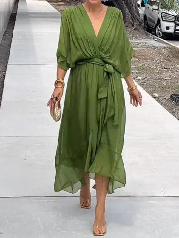 Ivy | Women's Elegant Midi Wedding Guest Dress with Tie Waist