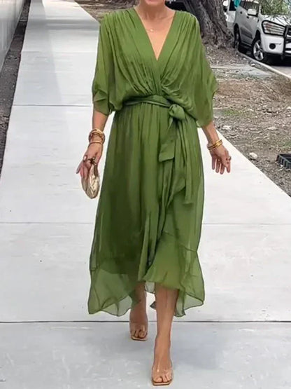 Ivy | Women's Elegant Midi Wedding Guest Dress with Tie Waist
