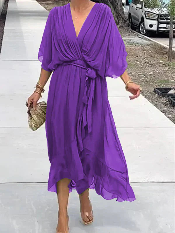 Ivy | Women's Elegant Midi Wedding Guest Dress with Tie Waist