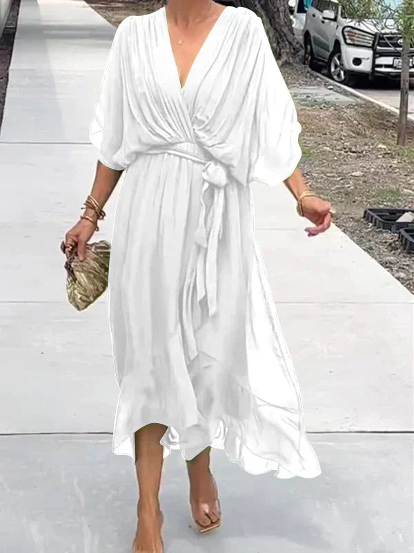 Ivy | Women's Elegant Midi Wedding Guest Dress with Tie Waist