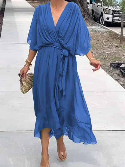Ivy | Women's Elegant Midi Wedding Guest Dress with Tie Waist
