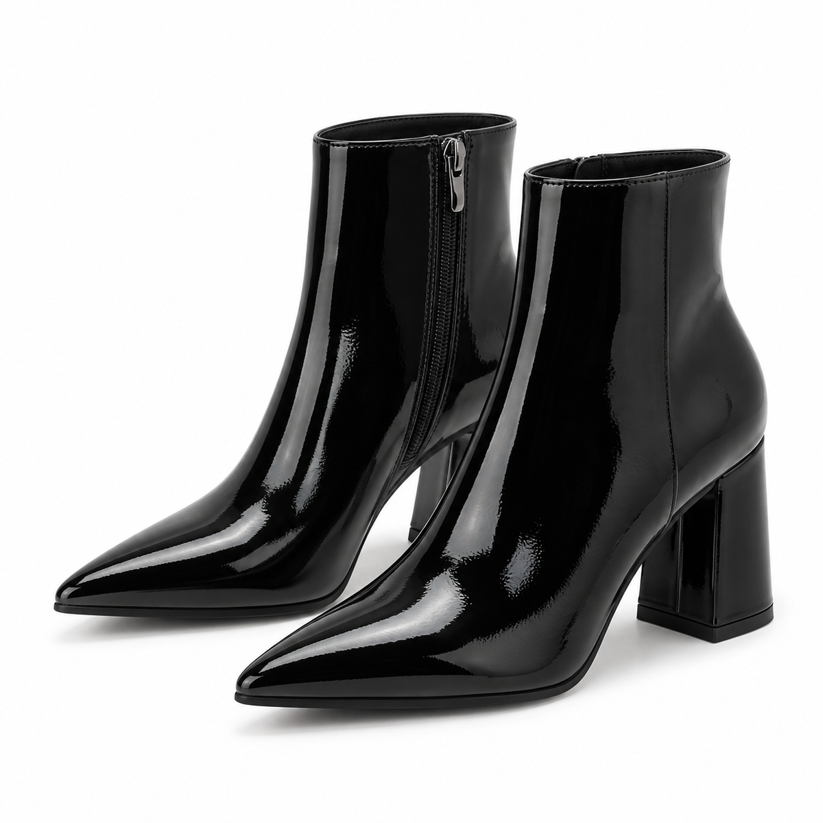 Women's Patent Leather Ankle Boots – Pointed Toe, Block Heel, Side Zip – view 5