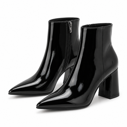 Women's Patent Leather Ankle Boots – Pointed Toe, Block Heel, Side Zip – view 5
