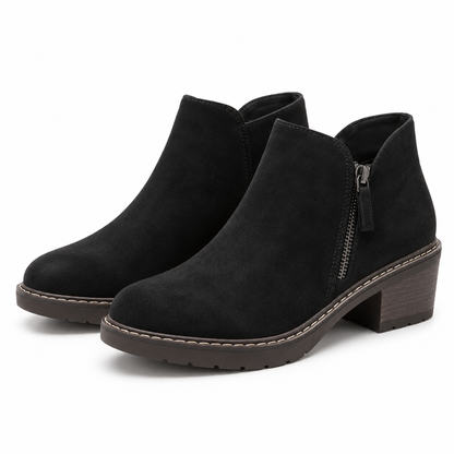 Women's Chunky Block Heel Ankle Boots – Side Zip with Contrast Stitching