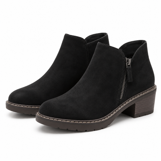 Women's Chunky Block Heel Ankle Boots – Side Zip with Contrast Stitching