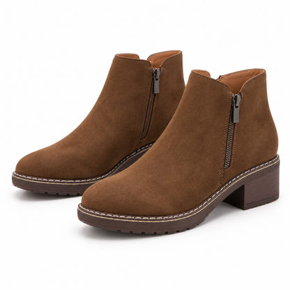 Women's Chunky Block Heel Ankle Boots – Side Zip with Contrast Stitching – view 3