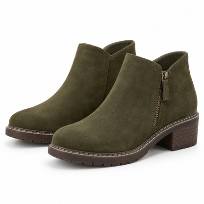 Women's Chunky Block Heel Ankle Boots – Side Zip with Contrast Stitching – view 2