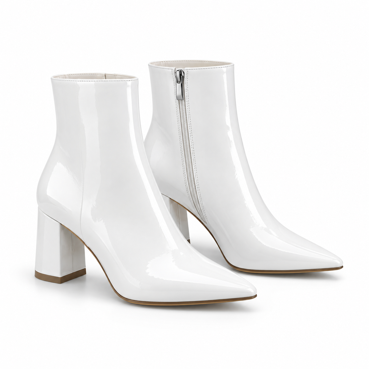 Women's Patent Leather Ankle Boots – Pointed Toe, Block Heel, Side Zip – view 3
