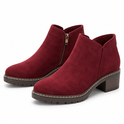 Women's Chunky Block Heel Ankle Boots – Side Zip with Contrast Stitching – view 4