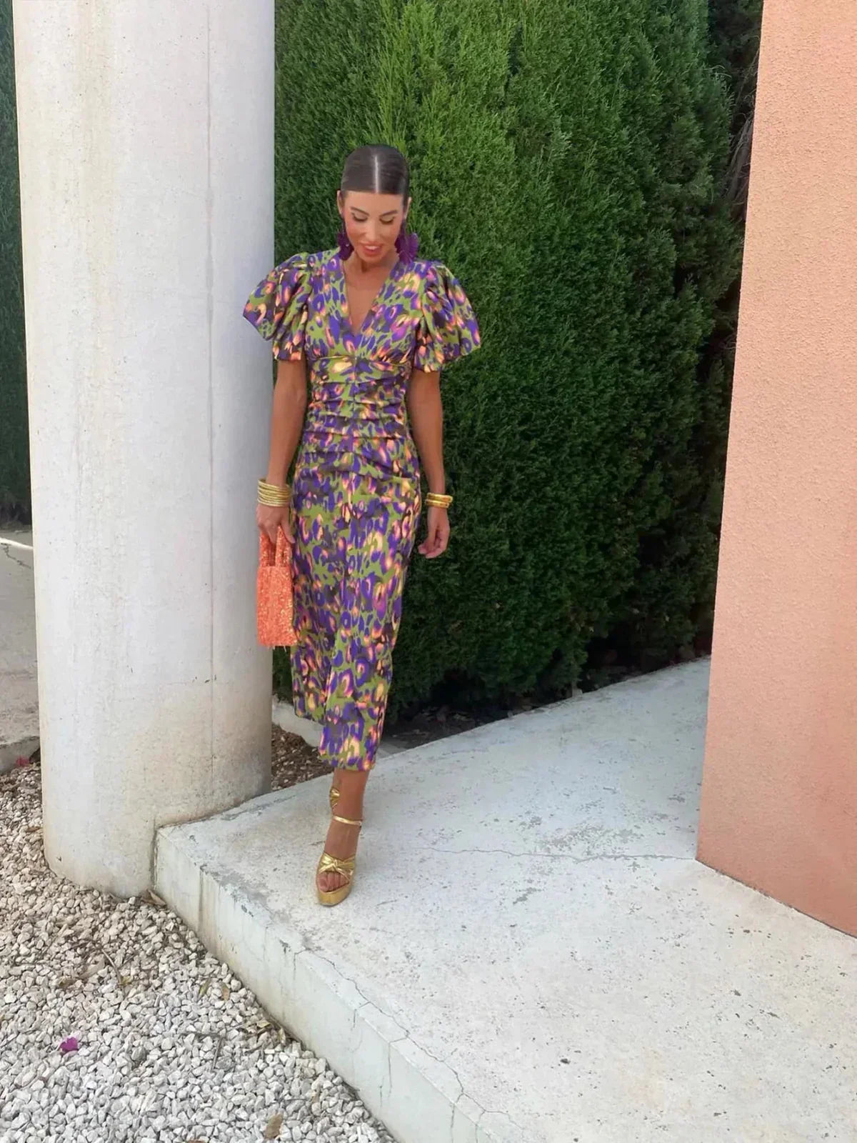 Fi | Women's Maxi Wedding Guest Dress with Puff Sleeves