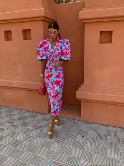 Fi | Women's Maxi Wedding Guest Dress with Puff Sleeves