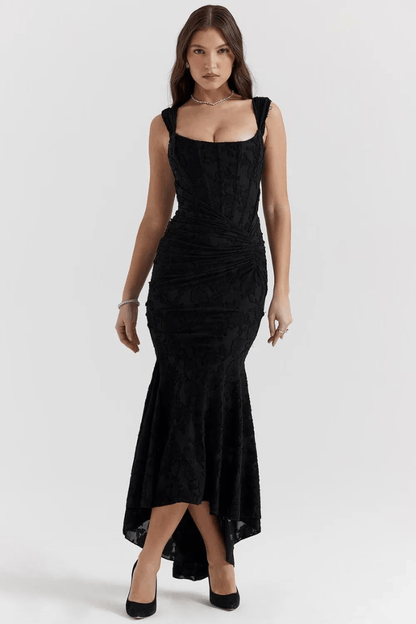 Denise | Women's Elegant Maxi Wedding Guest Dress with Ruched Waist