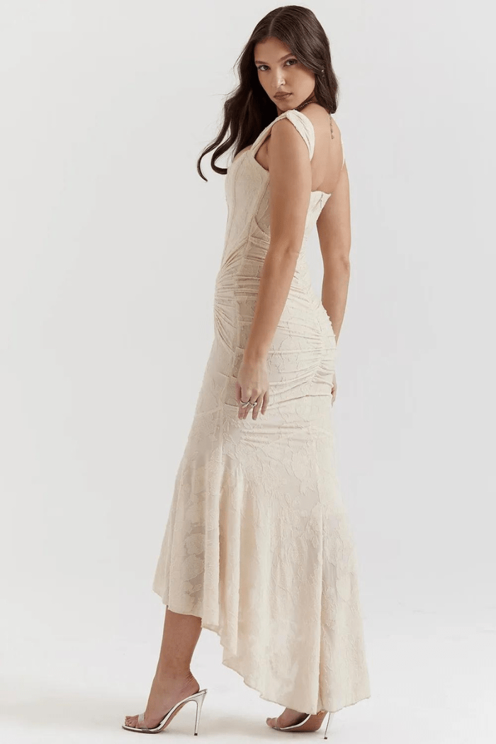 Denise | Women's Elegant Maxi Wedding Guest Dress with Ruched Waist
