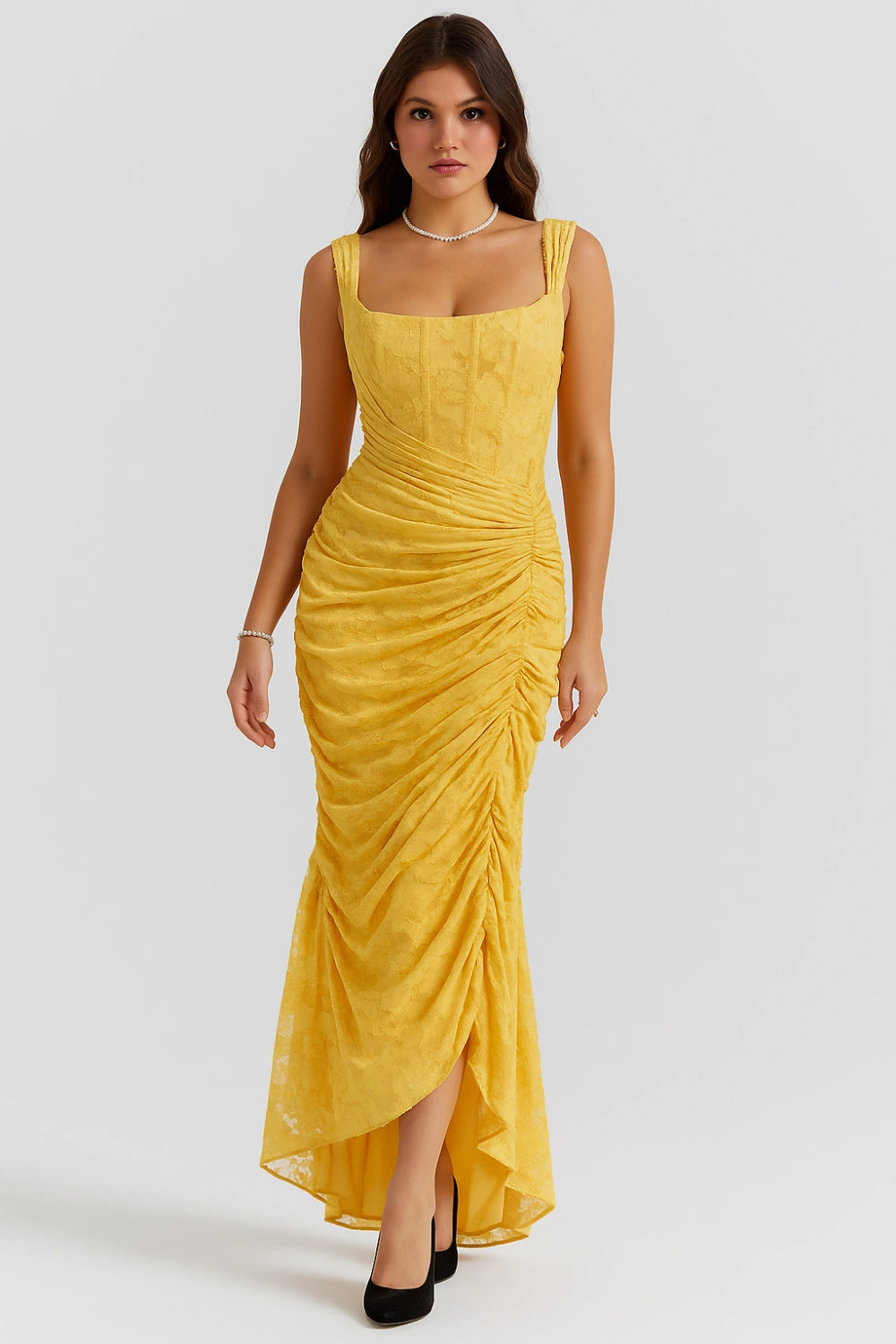 Denise | Women's Elegant Maxi Wedding Guest Dress with Ruched Waist