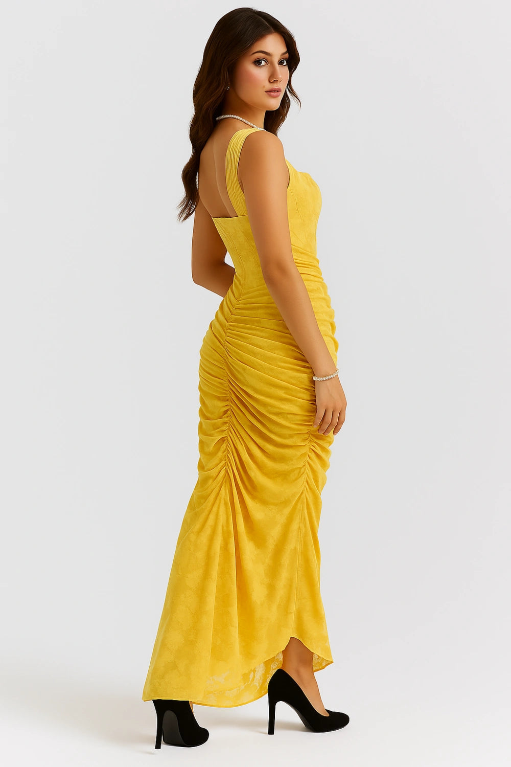 Denise | Women's Elegant Maxi Wedding Guest Dress with Ruched Waist