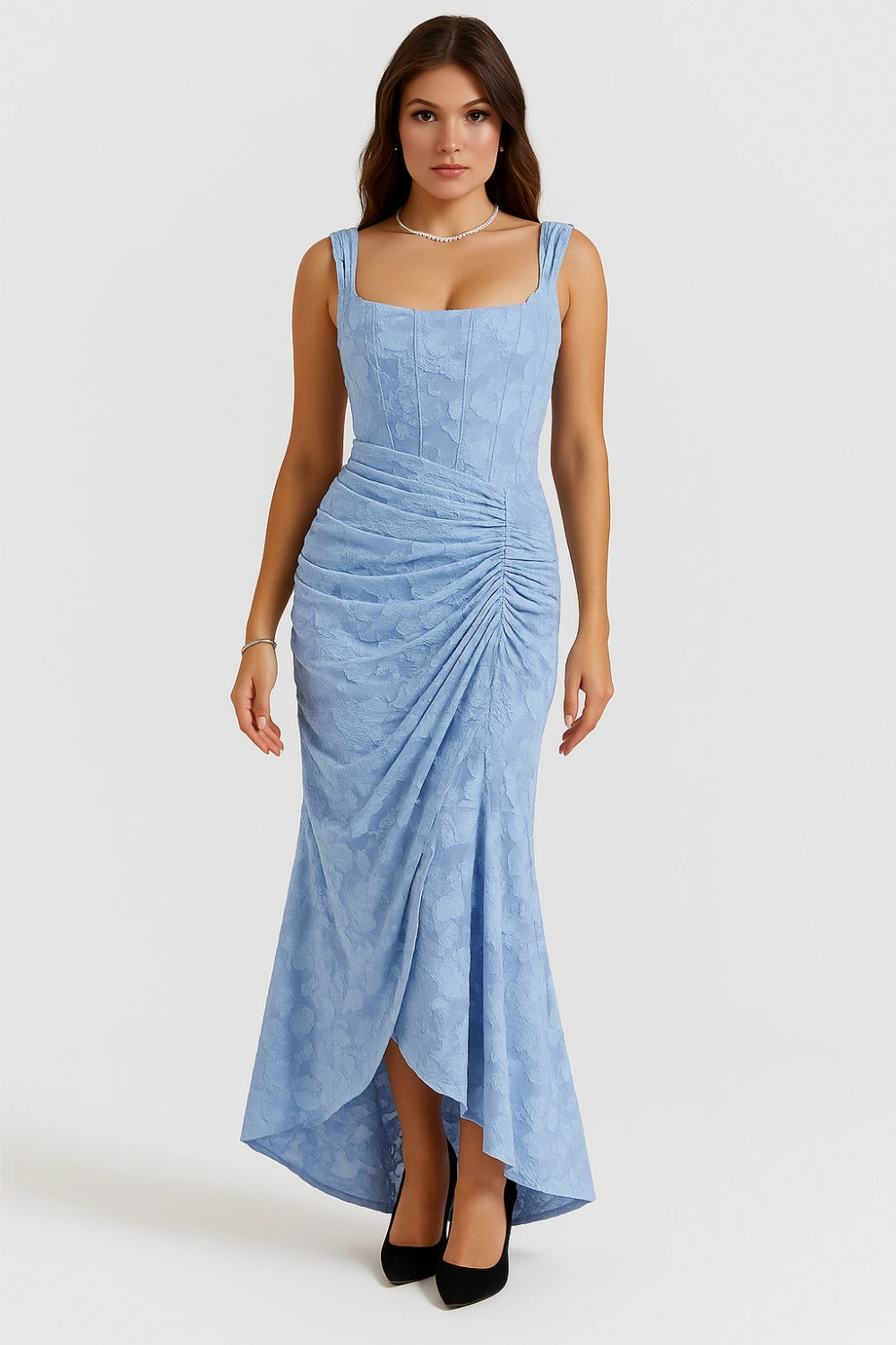 Denise | Women's Elegant Maxi Wedding Guest Dress with Ruched Waist