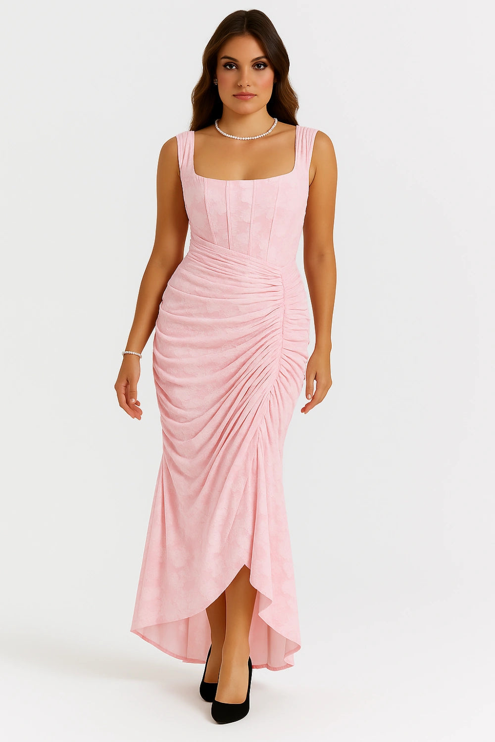 Denise | Women's Elegant Maxi Wedding Guest Dress with Ruched Waist