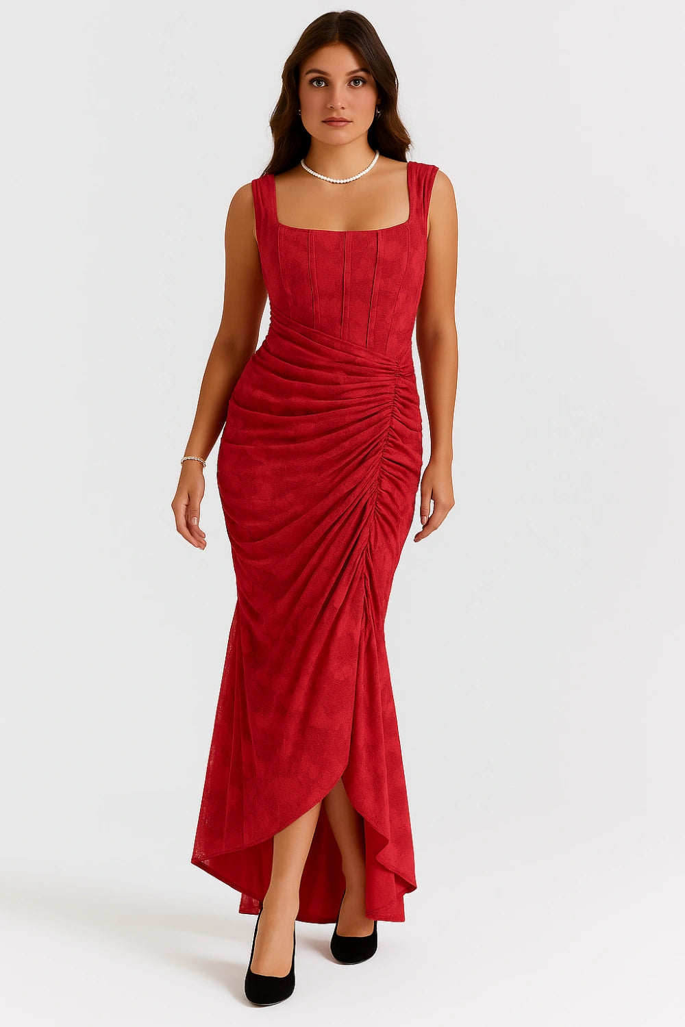 Denise | Women's Elegant Maxi Wedding Guest Dress with Ruched Waist