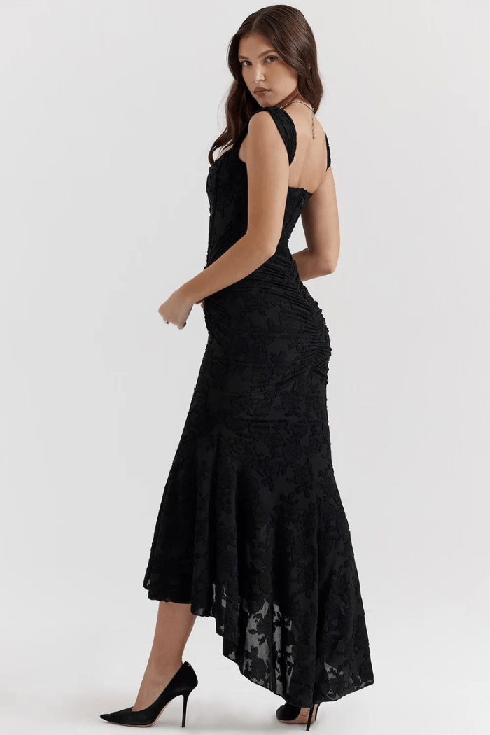 Denise | Women's Elegant Maxi Wedding Guest Dress with Ruched Waist