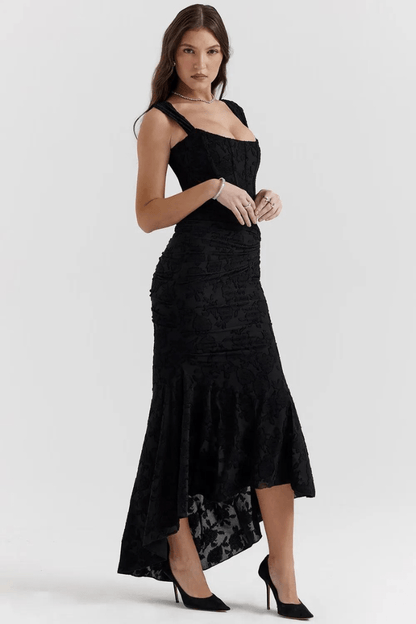 Denise | Women's Elegant Maxi Wedding Guest Dress with Ruched Waist