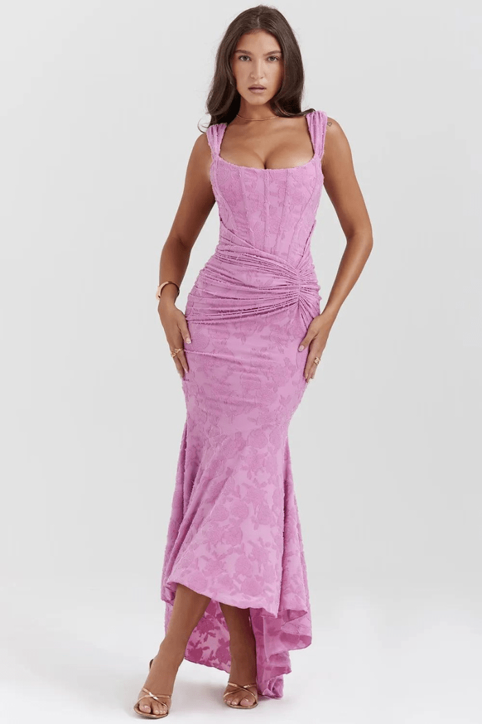 Denise | Women's Elegant Maxi Wedding Guest Dress with Ruched Waist