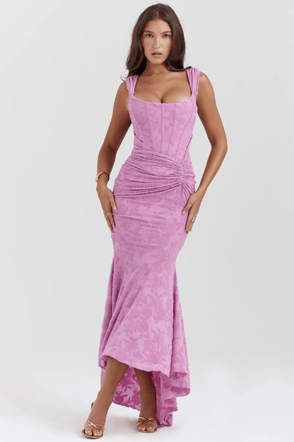 Denise | Women's Elegant Maxi Wedding Guest Dress with Ruched Waist