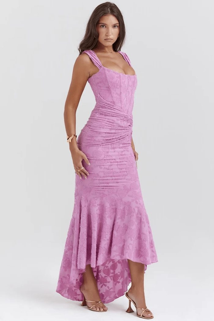Denise | Women's Elegant Maxi Wedding Guest Dress with Ruched Waist