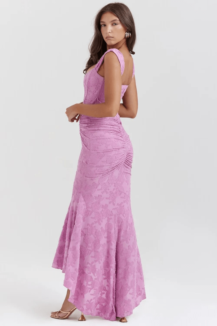 Denise | Women's Elegant Maxi Wedding Guest Dress with Ruched Waist