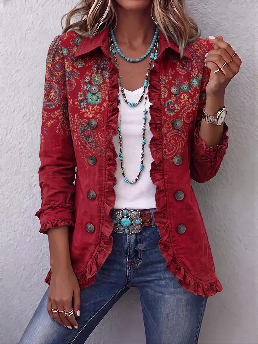 Women's Boho Ruffled Jacket – Point Collar, Nine Patterns – view 2