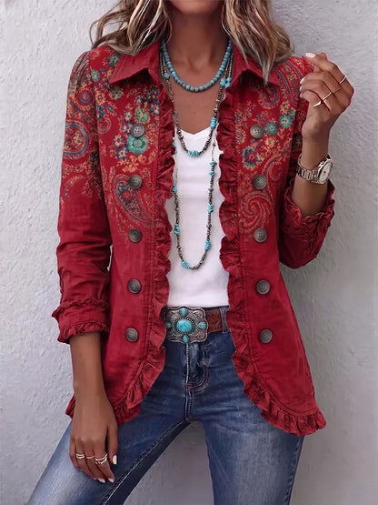 Women's Boho Ruffled Jacket – Point Collar, Nine Patterns – view 2