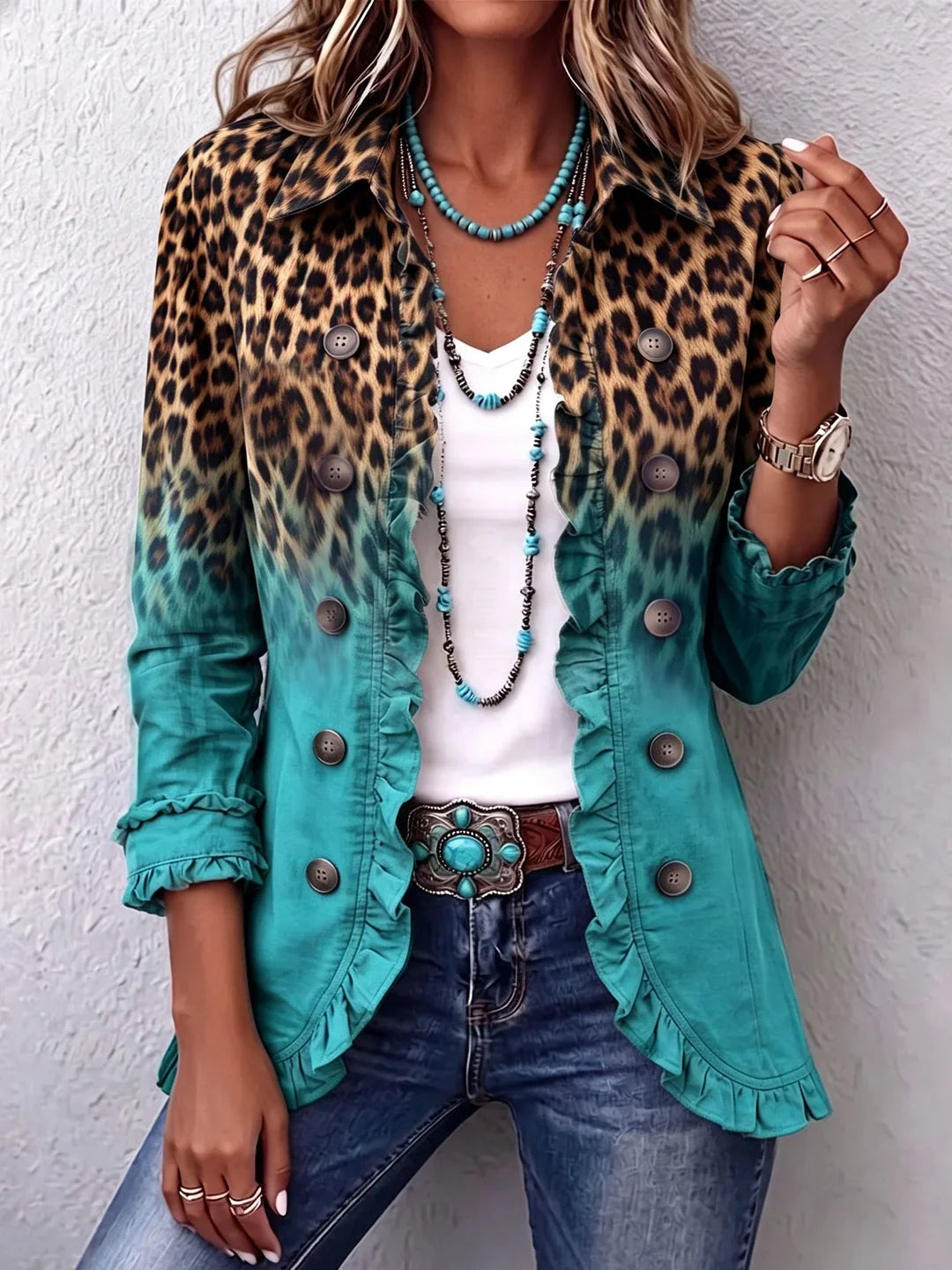 Women's Boho Ruffled Jacket – Point Collar, Nine Patterns – view 11