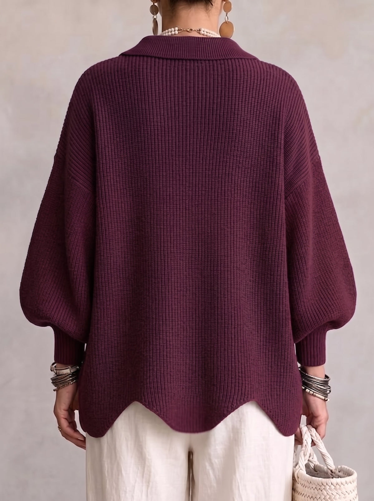 Women's Oversized Collared Cardigan – Chunky Knit with Large Gold Buttons – view 4