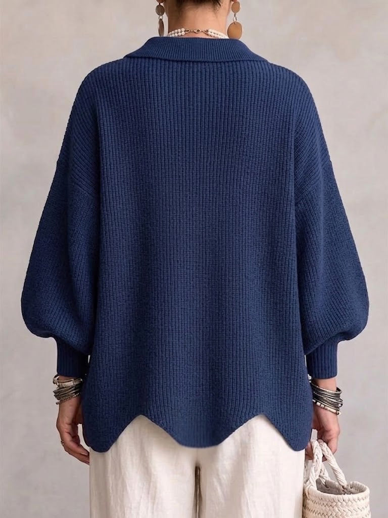 Women's Oversized Collared Cardigan – Chunky Knit with Large Gold Buttons – view 2
