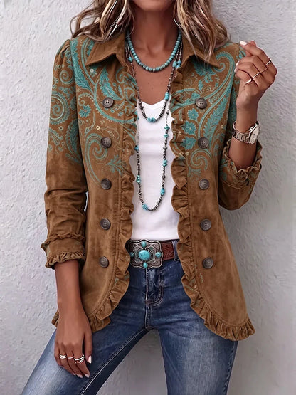 Women's Boho Ruffled Jacket – Point Collar, Nine Patterns – view 8
