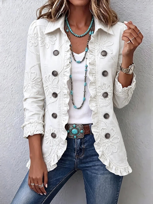 Women's Boho Ruffled Jacket – Point Collar, Nine Patterns