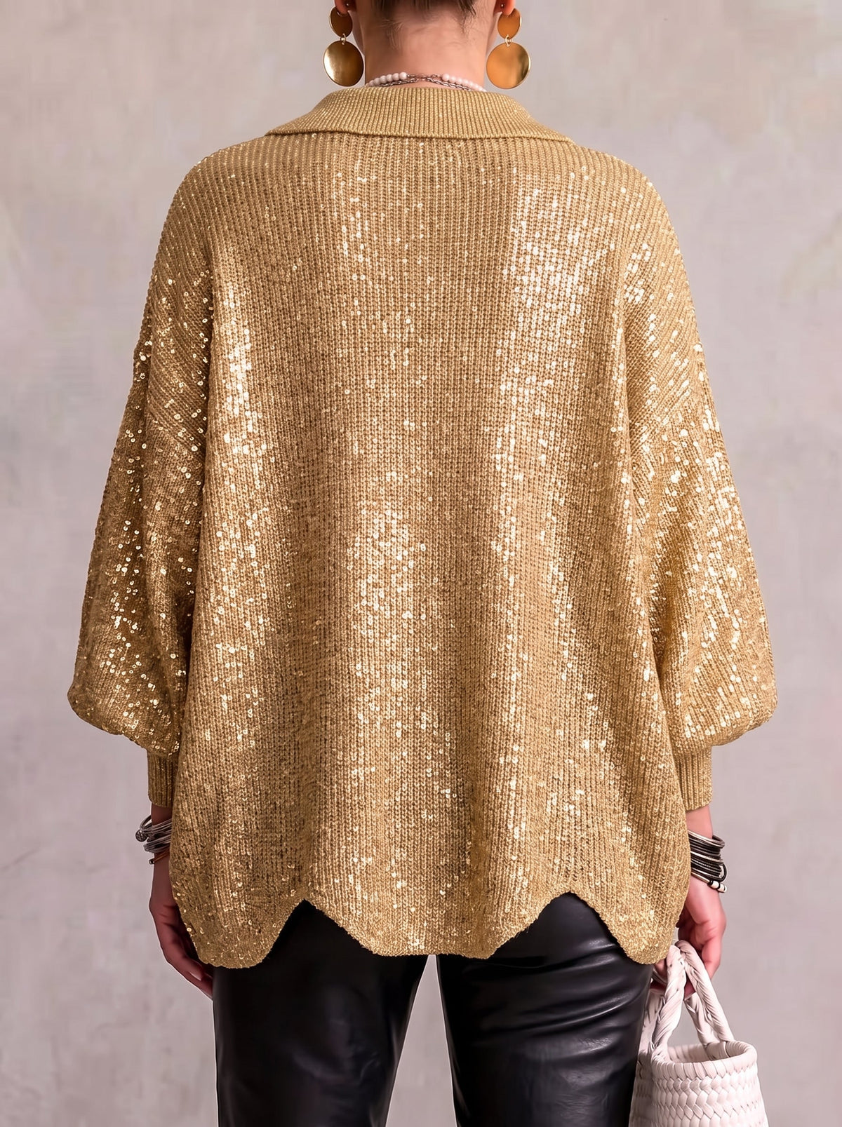 Women's Oversized Collared Cardigan – Chunky Knit with Large Gold Buttons – view 6