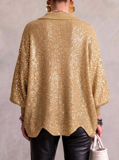 Women's Oversized Collared Cardigan – Chunky Knit with Large Gold Buttons – view 6